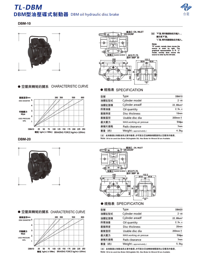 油壓碟式制動(dòng)器DBM型規格尺寸型號參數表