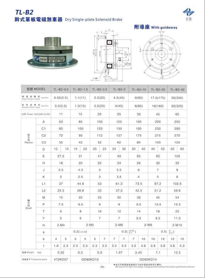 單片電磁制動(dòng)器型號參數